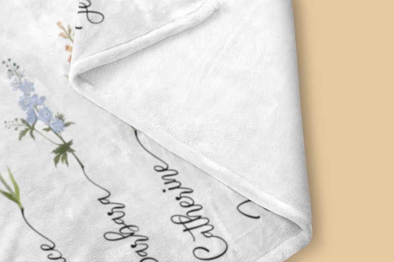May include: White fleece blanket with a floral design and the text "Once upon a time... Catherine" printed in black.