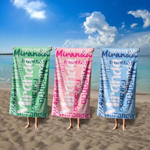 Personalized Beach Towel with Name, Oversized Monogram Pool Towels For Kids/Adult, Bachelorette Party Towel Gift, Birthday Vacation Gift