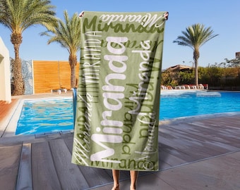 Toallas de piscina con monograma de gran tamaño para niños y adultos, toalla de playa personalizada con nombre, toalla de regalo para despedida de soltera, regalo de vacaciones de cumpleaños