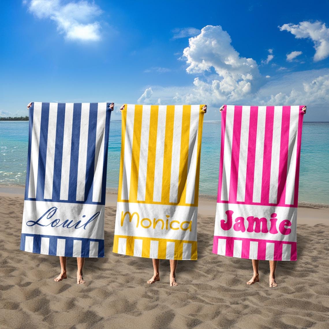 Striped Personalized Beach Towel, Oversized Custom Monogram Pool Towel, Pool Towels For Kids/Adult, Outside Birthday Vacation Gift