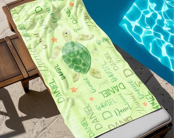 Personalized Kids Beach Towel, Turtle/Octopus/Dolphin/Whale/Seahorse/Shark Pool Towel, Custom Name Beach Towels Birthday Gift For Girls Boys