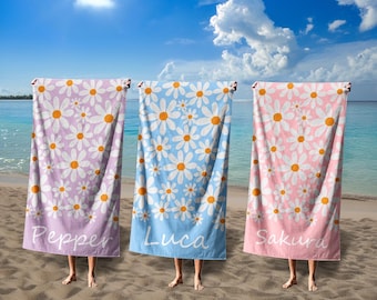 Monogramm Pool Handtuch für Kinder / Erwachsene, Benutzerdefinierte Gänseblümchen Name Strandtuch, Mädchen Name Handtuch, Gänseblümchen Blumen Strandtuch, draußen Geburtstag Urlaubsgeschenk
