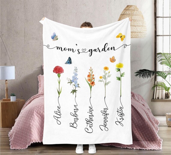 Custom Birth Flower Blanket, Personalized Mom's Garden Birth Month Blanket, Gift for Mom from Daughter/Son, Birthday Flower With Name