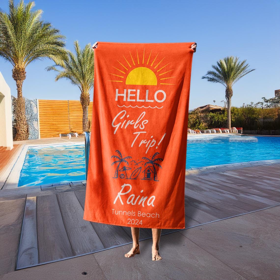 Personalized Girls Trip Beach Towel With Name, Rulti Color Custom Keepsake Beach Towels, Outside Birthday Vacation Gift, Bridesmaid Towel