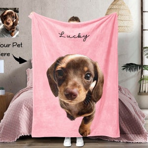 Personalisierte Haustier Foto Decke, Benutzerdefinierte Hund / Katze Bild Decke mit Text, Erinnerungsdecke, Geschenk für Familie, Tierliebhaber Geschenke Bild 1