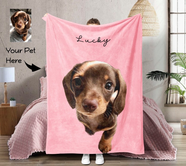 Personalisierte Haustier Foto Decke, Benutzerdefinierte Hund / Katze Bild Decke mit Text, Erinnerungsdecke, Geschenk für Familie, Tierliebhaber Geschenke Bild 1