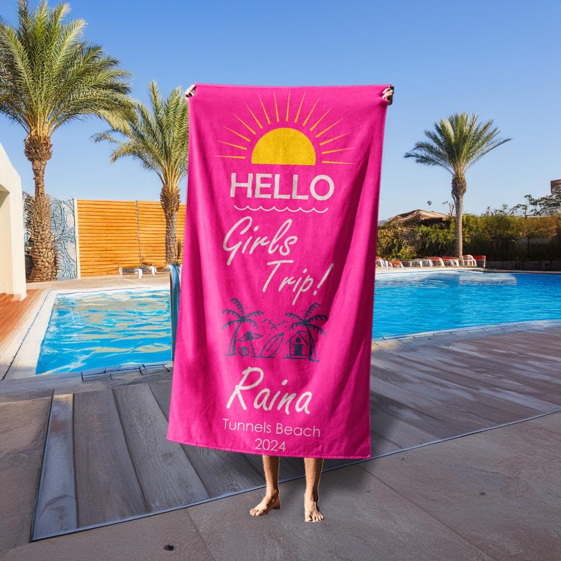 Personalized Girls Trip Beach Towel With Name, Rulti Color Custom Keepsake Beach Towels, Outside Birthday Vacation Gift, Bridesmaid Towel