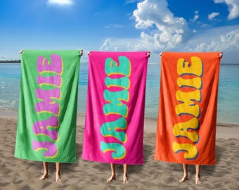 Custom Name Beach Towel, Monogram Pool Towel For Kids/Adult,Colored Kids Towel,Outside Birthday Party Towel,Personalized Toddler Beach Towel