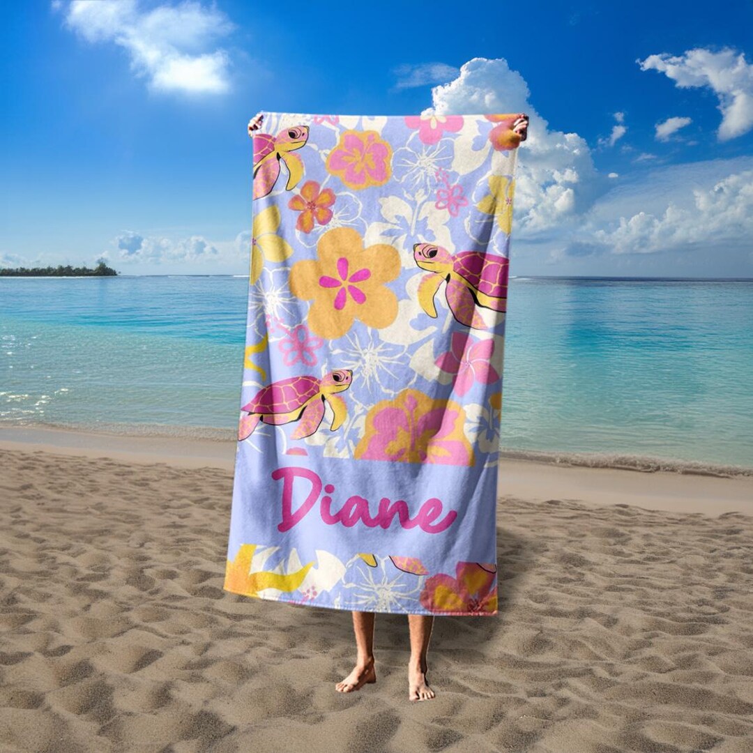 Serviette De Plage Personnalisée à Rayures Avec Nom - Microfibre, Taille Oversize, Pour Piscine Ou Vacances