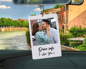 Aangepaste foto luchtverfrisser, gepersonaliseerde afbeelding tekst autoornament hangend, cadeau bruiloft bruidsmeisje, dubbelzijdige auto luchtverfrisser, cadeau voor stellen