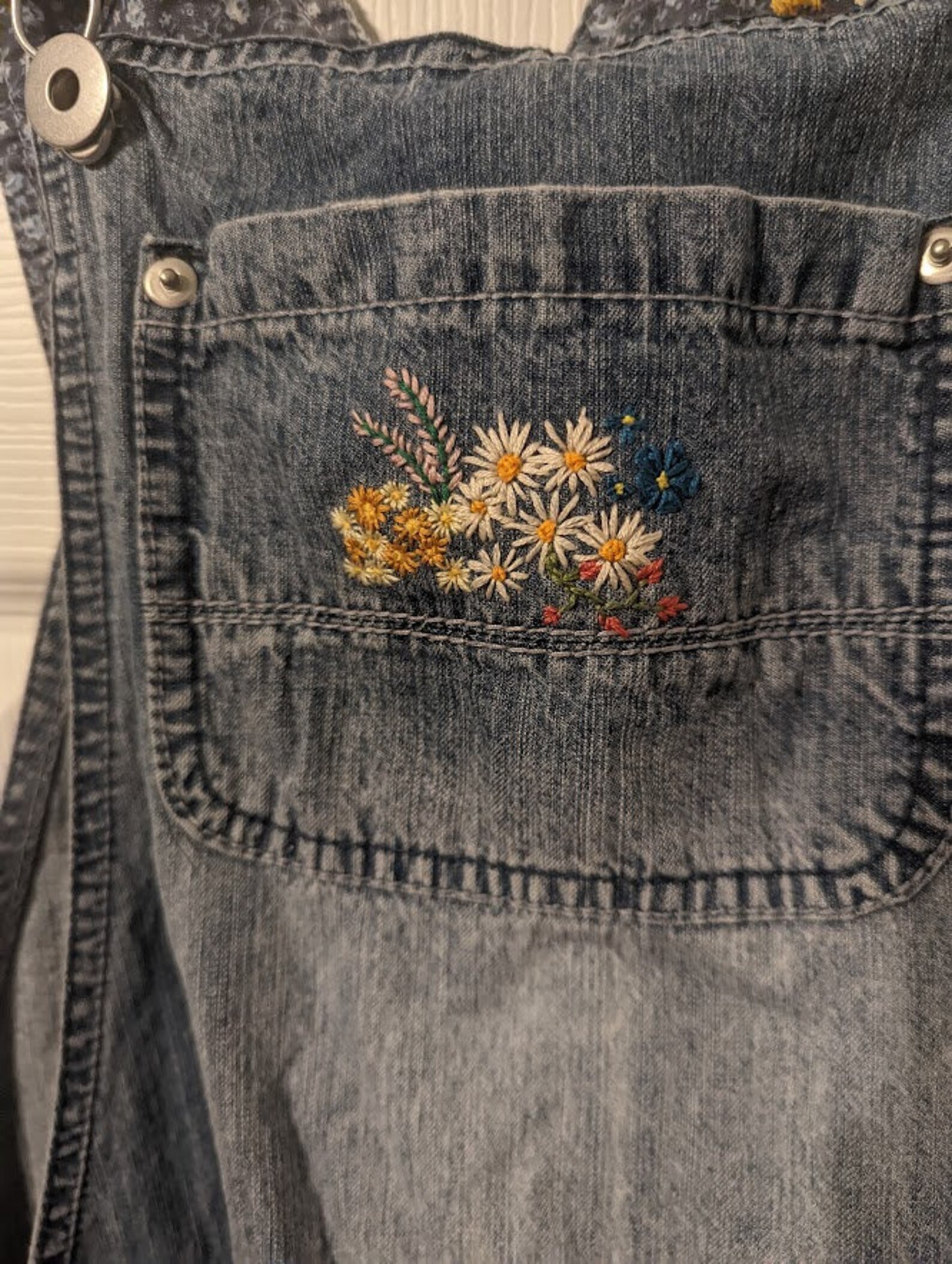 3000~Vintage-effect Denim Overall with Logo Embroidery