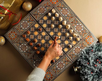 Luxury wooden Chess set & Backgammon Board - Handcrafted Wood Mosaic Inlay with mother of Pearls Foldable Complete set with pieces and dice.