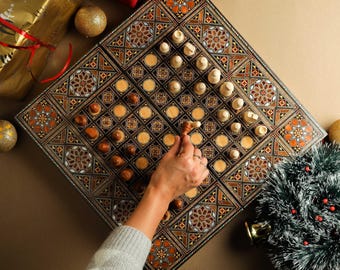 Handmade Wooden Mosaic Chess Set and Backgammon Board - Mother of Pearl Inlay - Amazing Price - 16" Foldable Board
