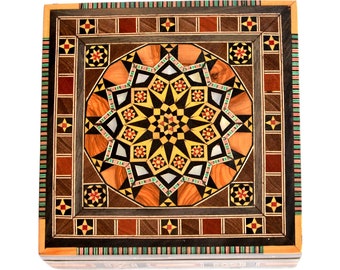 Boîte à bijoux en bois / Boîte en mosaïque faite main incrustée de perles - Marqueterie, Boîte à bagues, Boîte en bois, Boîte à accessoires