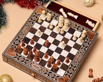 Handmade Mosaic Chess Board with Storage Drawers