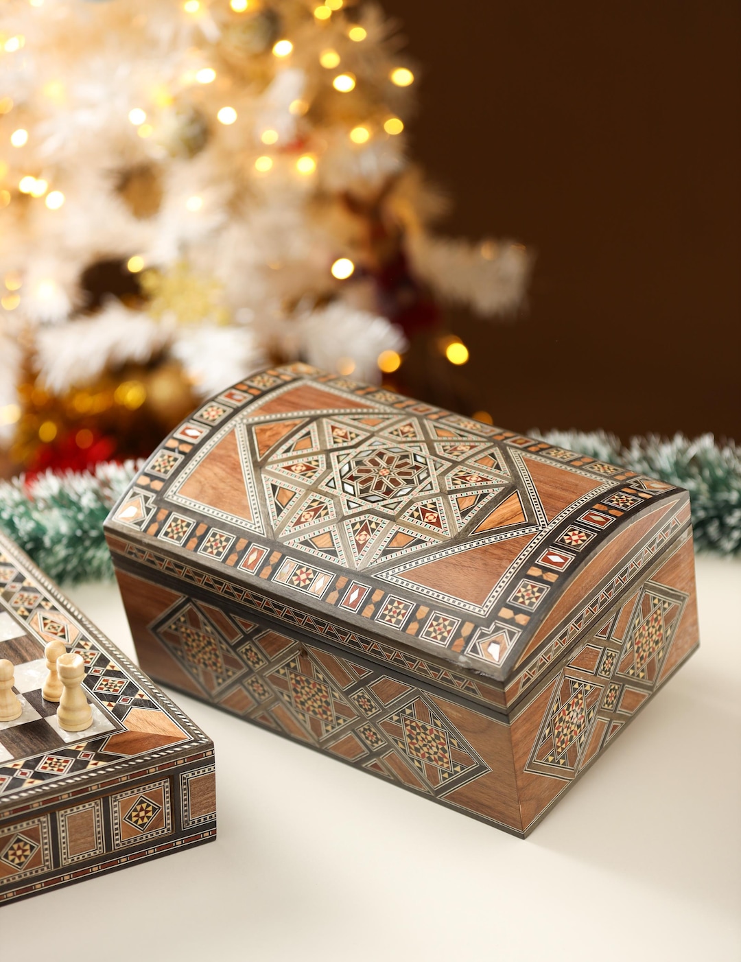 Mother of Pearl Mosaic Inlay Jewelry Box With Lock and Key, Handmade ...