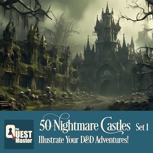 50 Nightmare Castle Portraits Set 1, DnD Castle Illustrations, Dungeons and Dragons Castles, Dungeon Master Resources