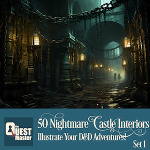 50 Nightmare Castle Interior Portraits Set 1, DnD Castle Illustrations, Dungeons and Dragons Castles, Dungeon Master Resources