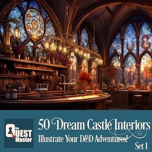 50 Dream Castle Interior Portraits Set 1, DnD Castle Illustrations, Dungeons and Dragons Castles, Dungeon Master Resources