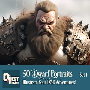 50 Dwarf Character Portraits Set 1, DnD Dwarf Illustrations, Dungeons and Dragons Dwarfs, Dungeon Master Resources