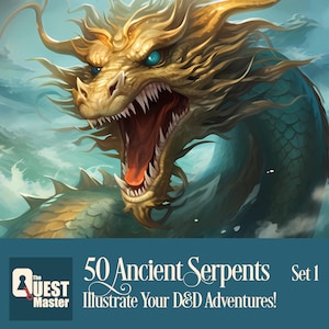 50 Ancient Serpent Portraits Set 1, DnD Monster Illustrations, Dungeons and Dragons Castles, Dungeon Master Resources