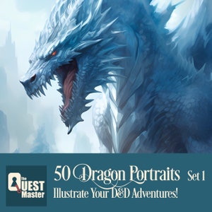50 Dragon Portraits Set 1, DnD Dragon Illustrations, Dungeons and Dragons Dragon, Dungeon Master Resources