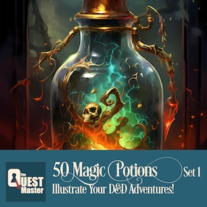 50 Magic Potions Set 1, DnD Potion Illustrations, Dungeons and Dragons Magic Potions, Dungeon Master Resources