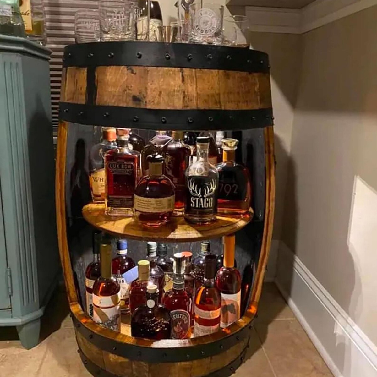 Bourbon Barrel Display Cabinet Handcrafted Whiskey Barrel With a Door and LED Lights - Etsy