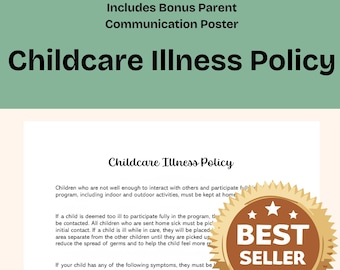 Daycare Sick Policy, Childcare Illness Parent Handbook Form, Editable Microsoft Word Document & Digital PDF Download