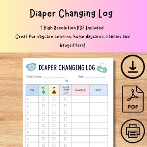 Diaper Changing Log Printable Form, Daycare Infant Toddler Classroom Resource, Licensing Compliance Tool, Nursery Diaper Tracker Sheet