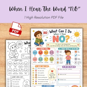 When I Hear The Word No Worksheet for Kids, Impulse Control & Boundaries, Social Emotional Learning Bundle, Regulation Coping Skills