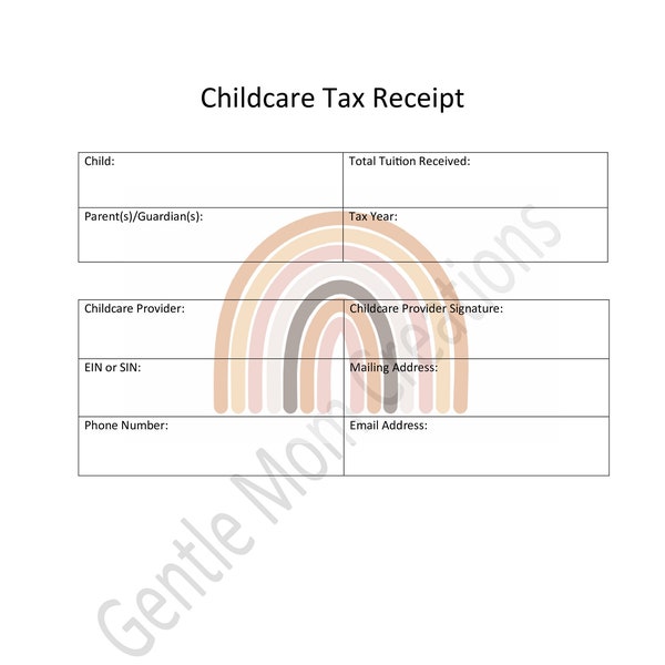 Boho Rainbow | Childcare Tax Receipt | Printable | Editable | Childcare Daycare Forms Daycare Contract | Home Daycare | Tax Statement