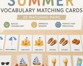 Summer Vocabulary Matching Game, Preschool Learning Activity, Printable Memory Game for Kids, Summer Homeschool PDF