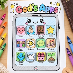 God's Apps Coloring Page, Christian Kids Activity, Sunday School Craft, Children's Ministry and VBS Printable
