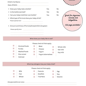 Modello di piano di alimentazione infantile / Fatto per te / Moduli per l'asilo nido / Moduli di registrazione e iscrizione / Moduli per l'assistenza ai neonati