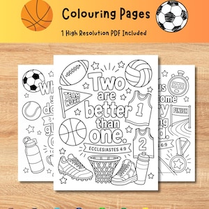 Sports Themed Bible Verse Coloring Pages, Christian Kids Empowerment, Digital PDF Download for Sunday School & Vacation Bible School