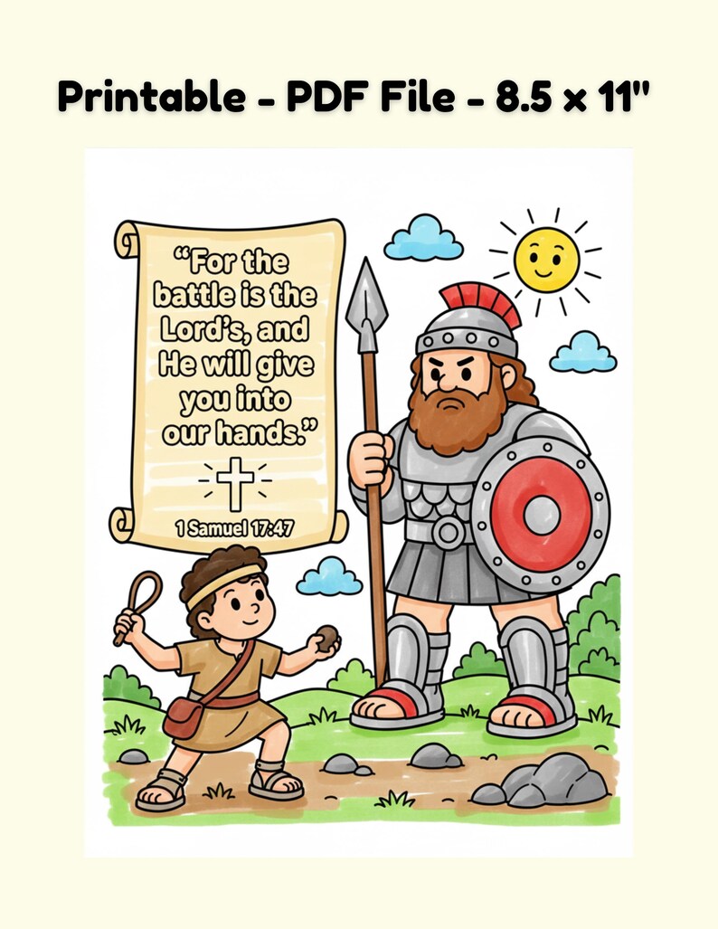 David & Goliath Verse Coloring Page for Kids, Children's Ministry Unit ...