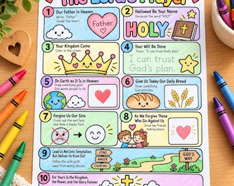 The Lord's Prayer  Coloring Page, Christian Printable Activity, Sunday School and Homeschooling Bible Lesson for Kids