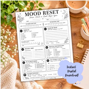 Stimmungs-Reset-Planer, Arbeitsblatt zur Emotionsregulation für Erwachsene, Anregungen für ein mentales Gesundheitstagebuch, Ausdruckbares Stimmungstracking