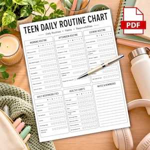 Teen Daily Routine Chart, Teens Chore Chart, Daily Checklist for Teens, Teenager Daily Schedule, Teens Responsibility Chart