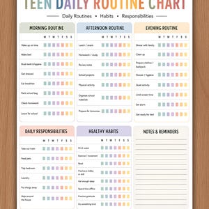 Teen Daily Routine Chart, Teens Chore Chart, Daily Checklist for Teens, Teenager Daily Schedule, Teens Responsibility Chart