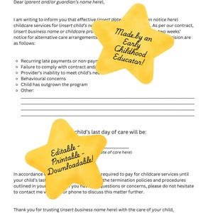 Daycare Termination Letter Template | Two Weeks Notice With Pay | Childcare Forms (Digital Download)