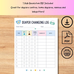 Diaper Changing Log Printable Form, Daycare Infant Toddler Classroom Resource, Licensing Compliance Tool, Nursery Diaper Tracker Sheet