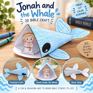 ヨナとクジラの工作プリント、ヨナと大きな魚のアクティビティ、キリスト教日曜学校の工作
