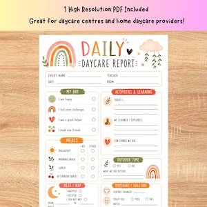 Daycare Daily Report Printable, Preschool Communication Log, Infant Toddler Daily Sheet, Childcare Digital PDF Download