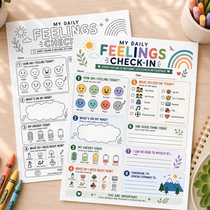 Kids Mental Health Check In Worksheet, My Daily Feelings Check In, Printable Emotions Journal, School Counseling Resource