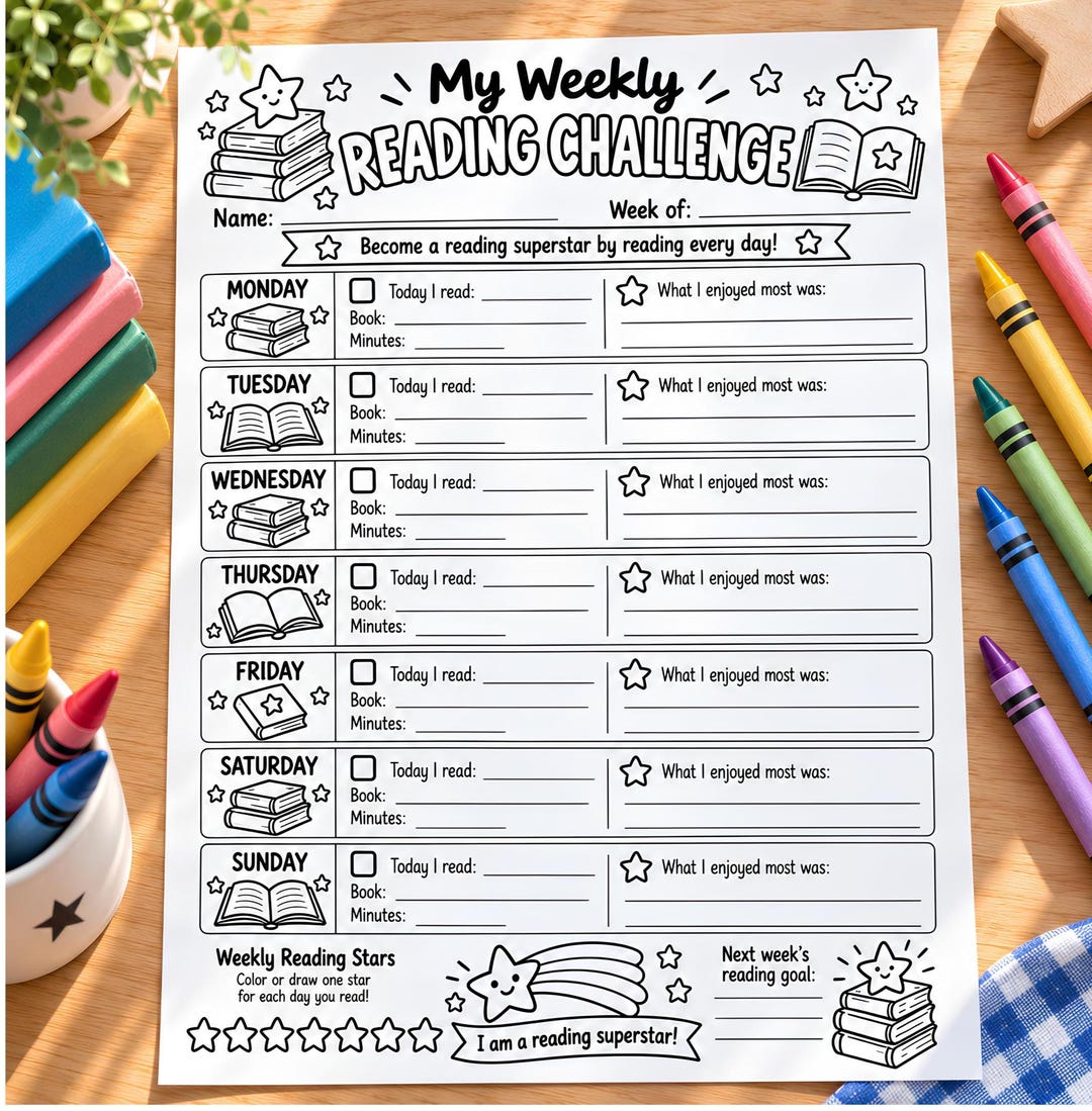 Kids Weekly Reading Challenge Log, Printable Reading Tracker ...