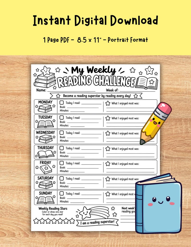 Kids Weekly Reading Challenge Log, Printable Reading Tracker ...