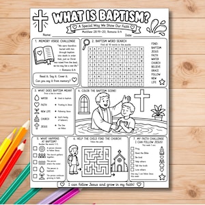 What is Baptism Activity Sheet, Matthew 28: 19-20, Christian Coloring Page for Kids, Sunday School and Homeschool Activity
