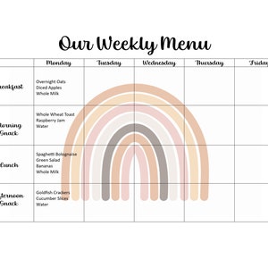Boho Rainbow | Editable | Childcare Weekly Menu | Printable | Childcare Daycare Forms Daycare Contract | Nanny | Planner